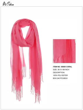 Solid Fringe Scarf-Coral