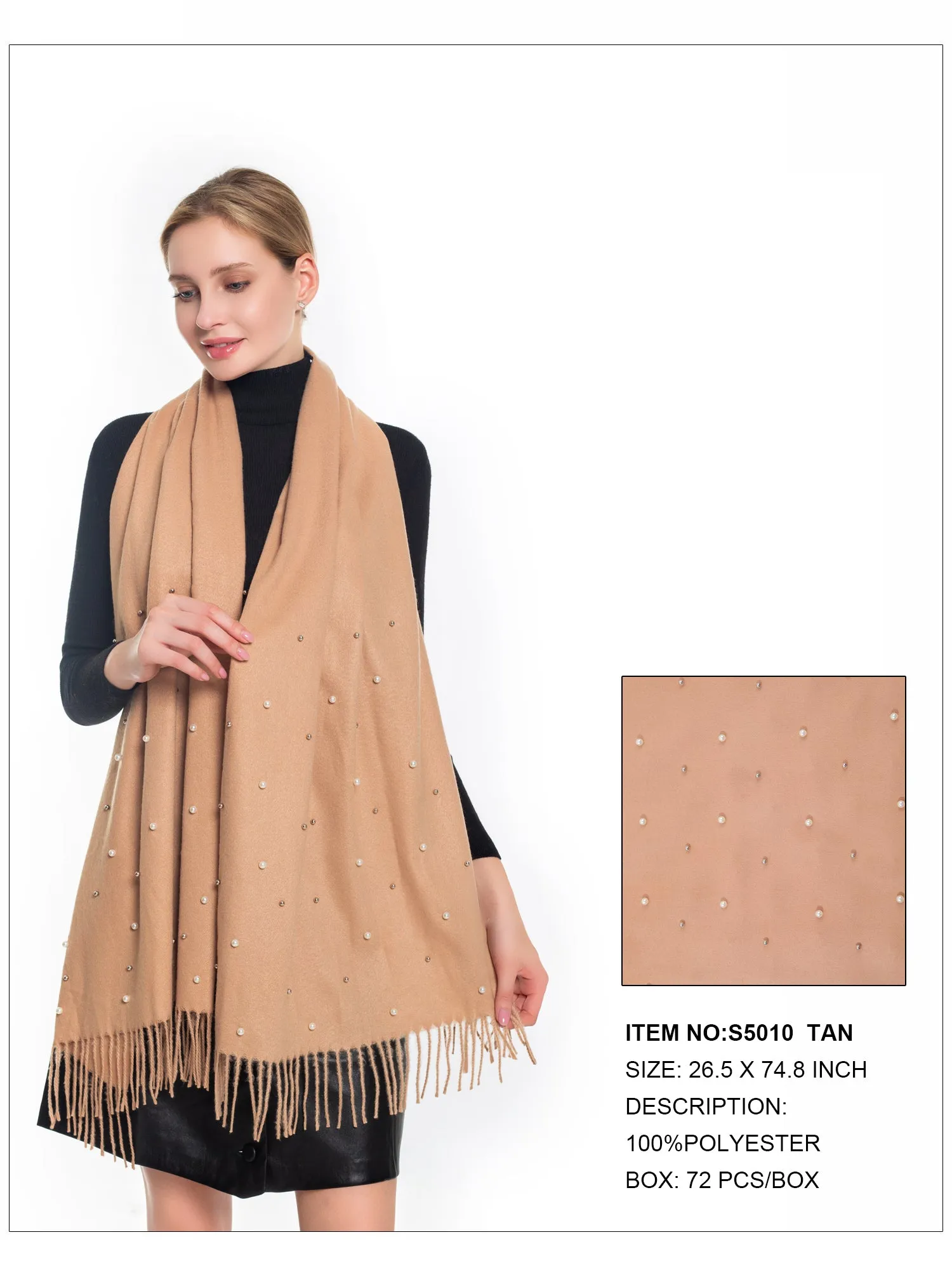 Solid Fringe Trim Scarf-Tan