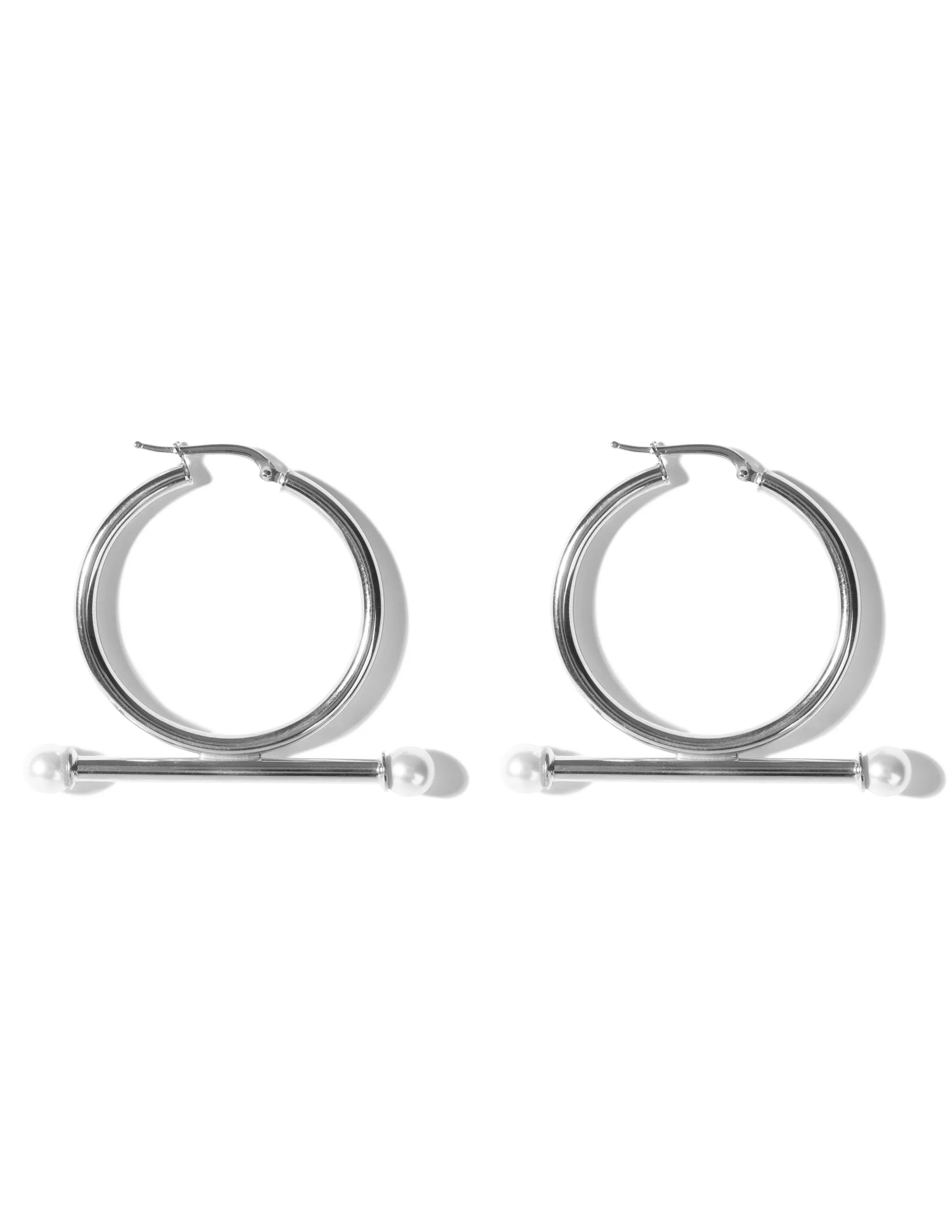 Trapeze White Pearl Earrings <br> Silver