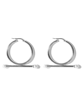 Trapeze White Pearl Earrings <br> Silver