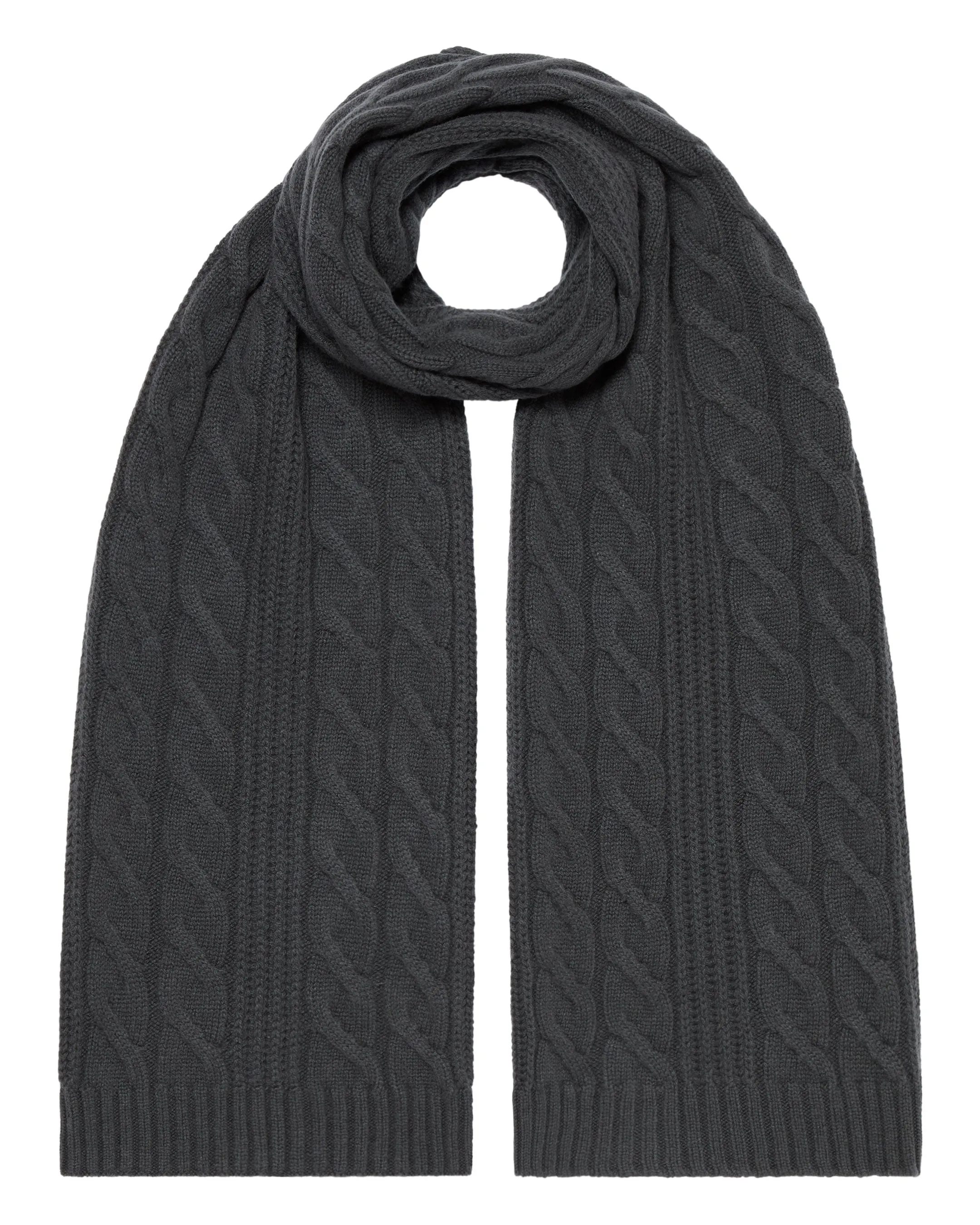 Unisex Cable Rib Cashmere Scarf Anthracite Grey